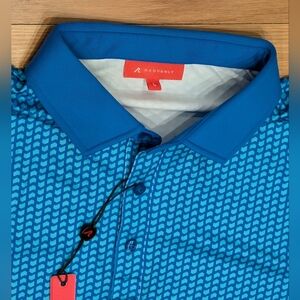 Redvanly Graine Polo Mens Large Blue Green Pattern Performance Golf Shirt NWT